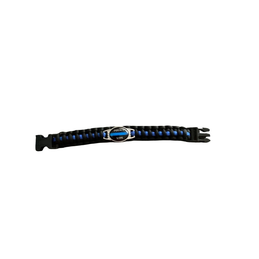 Thin Blue Line Police Wife Paracord Survival Bracelet Black Blue Woven Buckle